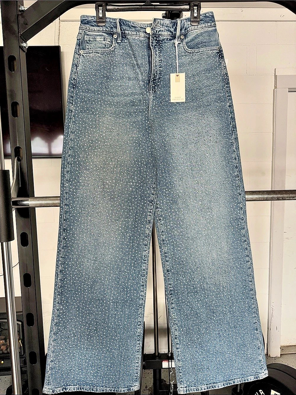 Good American Good Ease Relaxed Rhinestone Jeans Rhinestone Wide Leg Jeans Blue
